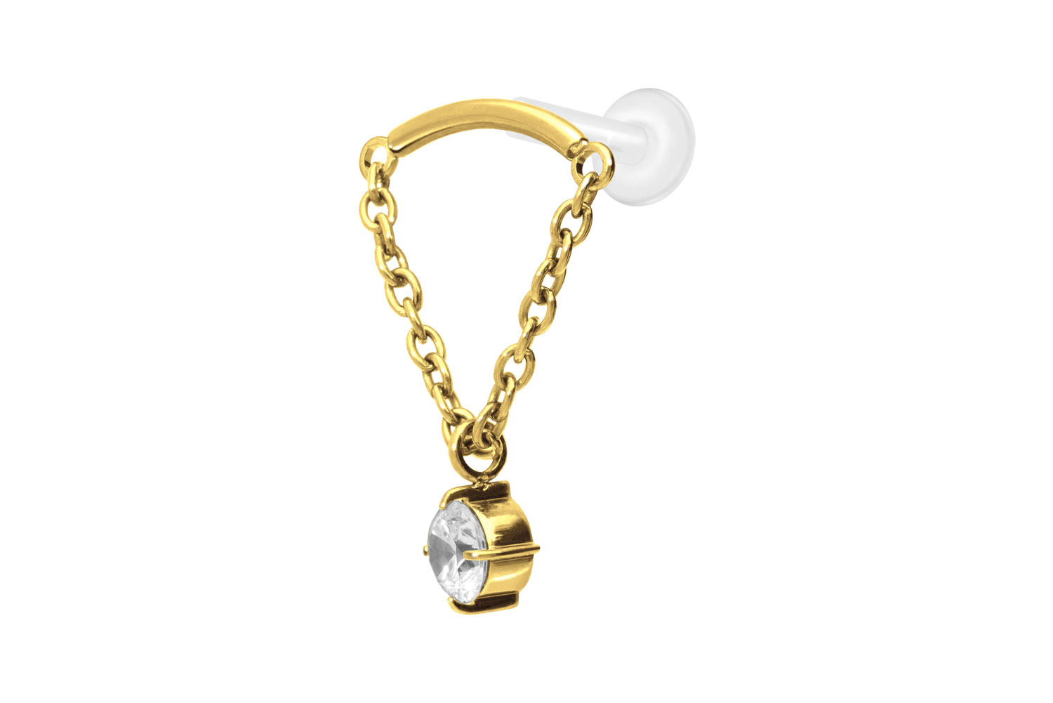 PTFE Labret mit Innengewinde + Titan-Aufsatz BOGEN + KETTE + KRISTALL